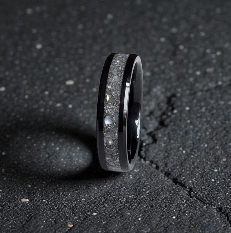 Men's Channel Ring - Black Ceramic (Cremation Ashes, Dark Resin + Opal)