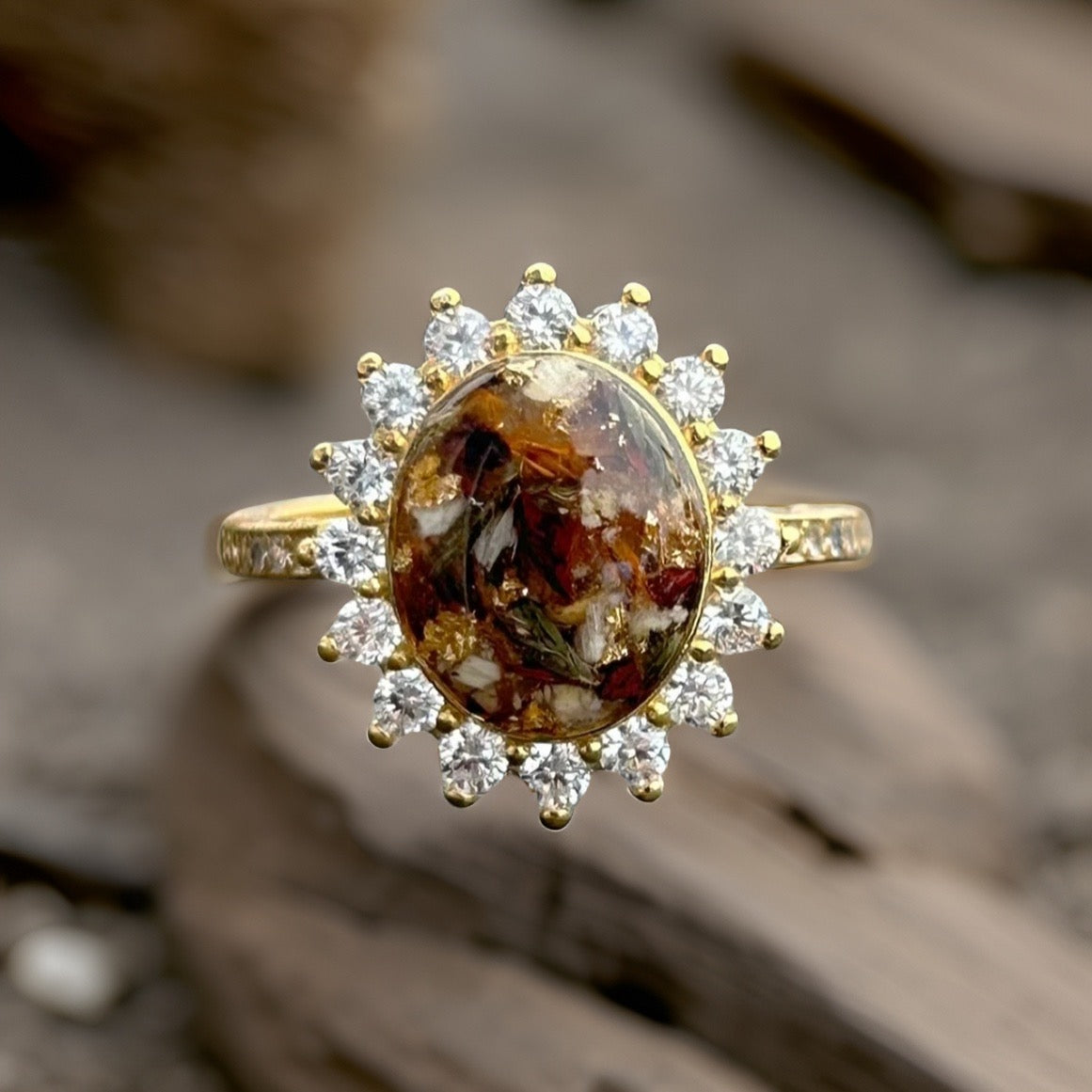 Oval Sun + Gemstone Wedding Bouquet Ring