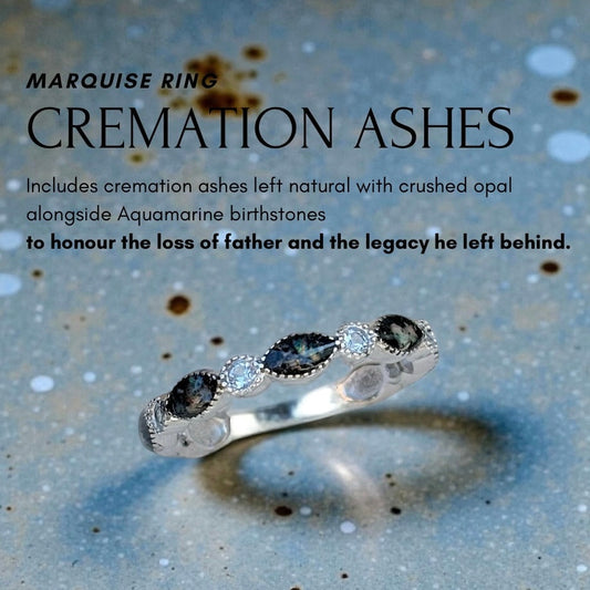 Marquise Cremation Ring + Opal Flecks(Option of Birthstones)