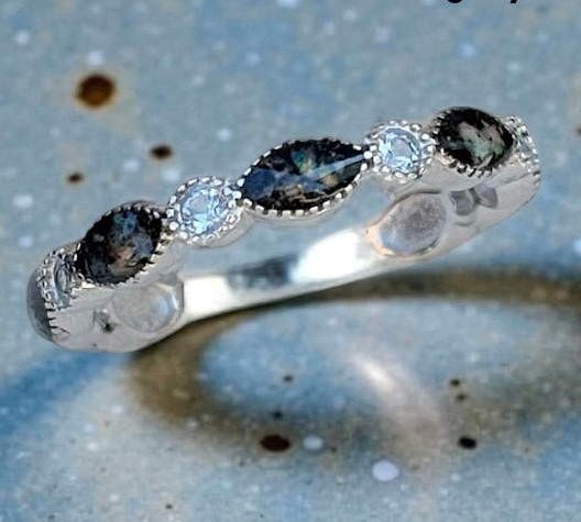 Marquise Cremation Ring + Opal Flecks(Option of Birthstones)