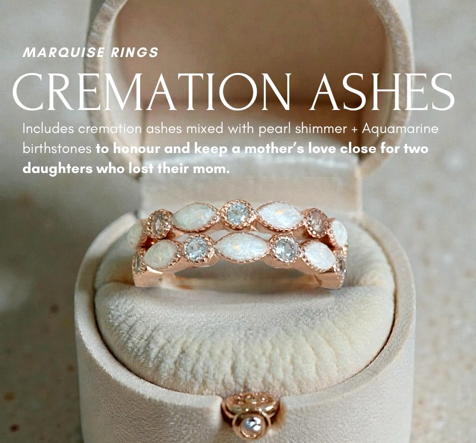 Marquise Cremation Ring + Pearl Shimmer (Option of Birthstones)