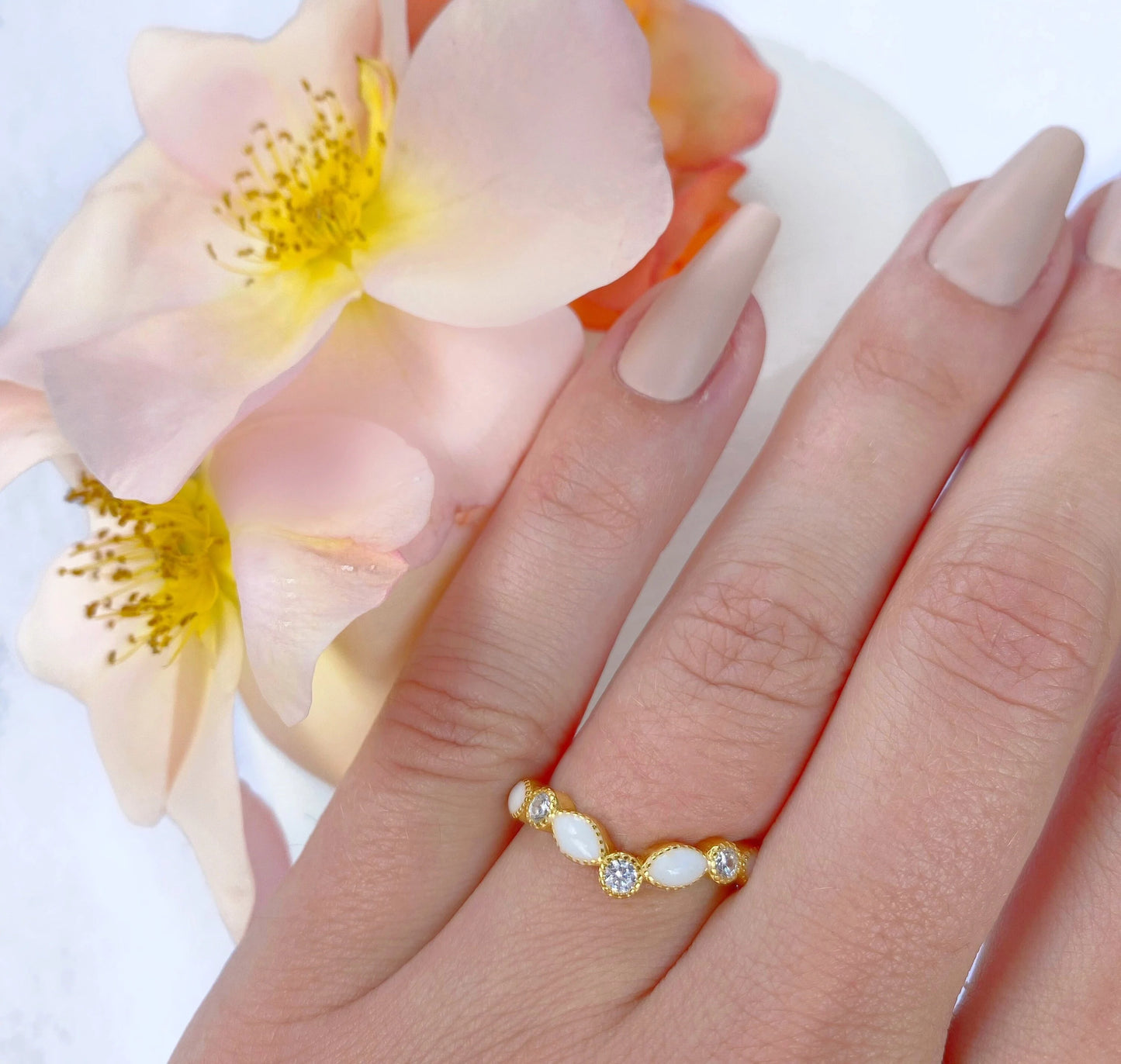 Yellow Gold Princess Marquise Breastmilk Ring (+ Option of Birthstones)